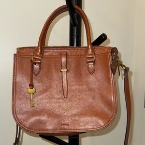 Vintage Fossil Brown Leather Satchel with Laptop Sleeve |  Medium/Large
